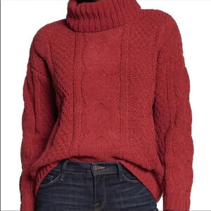New Just Madison Red Chunky Cable Knit Sweater L
